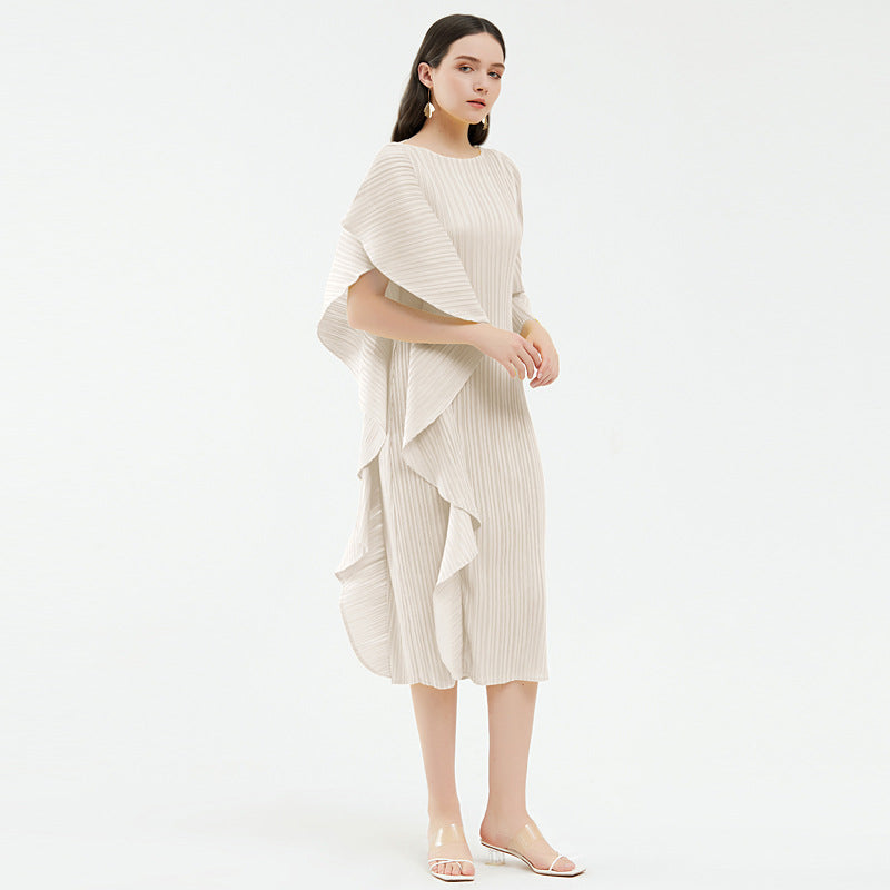 spring women's new temperament high-end niche dress women's design asymmetrical solid color splicing skirt