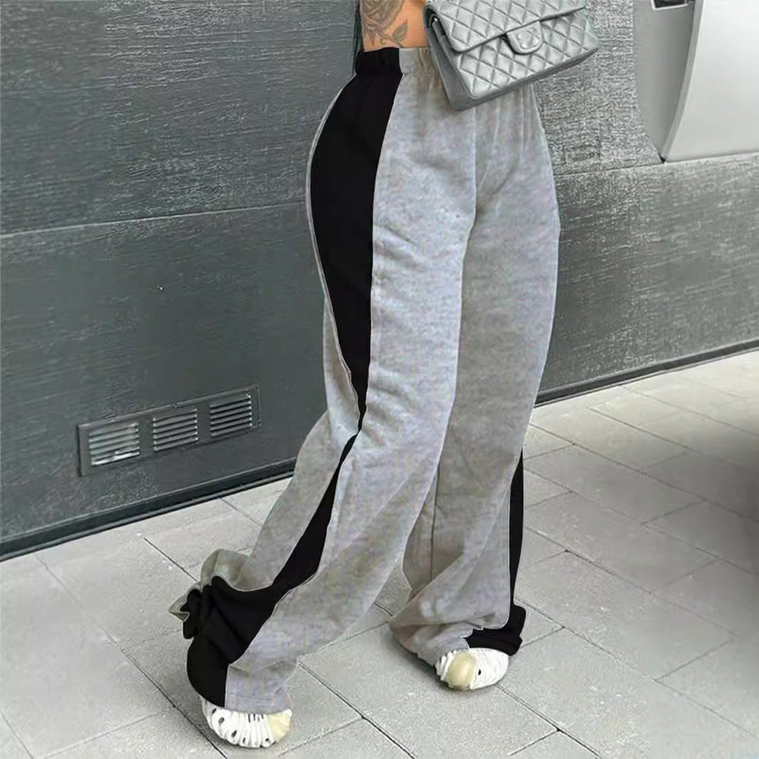 2025 spring, autumn and winter, New women's clothing new elastic waist color matching versatile straight wide-leg sweatpants women