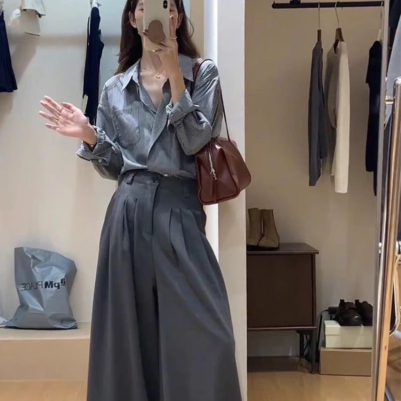 2025 spring new blue striped shirt women's niche top small Popular fashion high-end shirt women