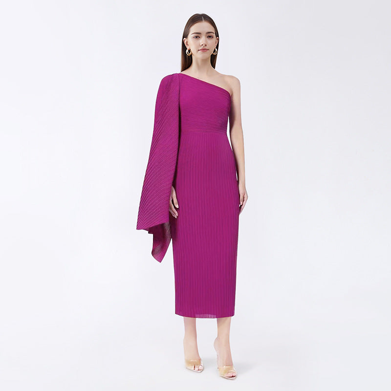spring new women's temperament irregular beveled waist dress high waist dress in various colors