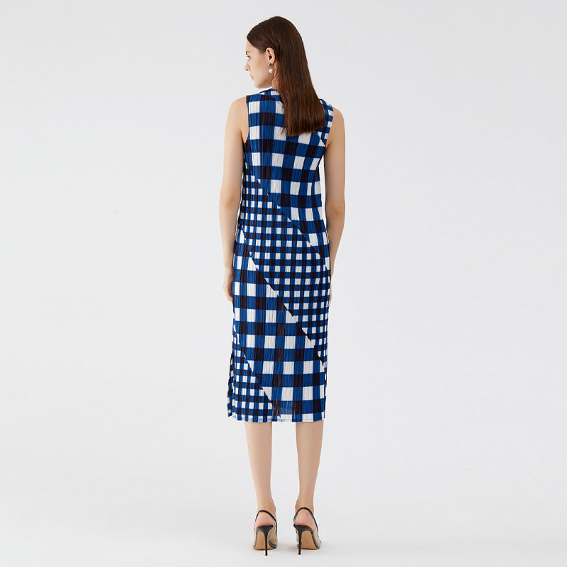 Miyake plaid dress women's summer spring dress women's new fashion temperament thin a-word dress