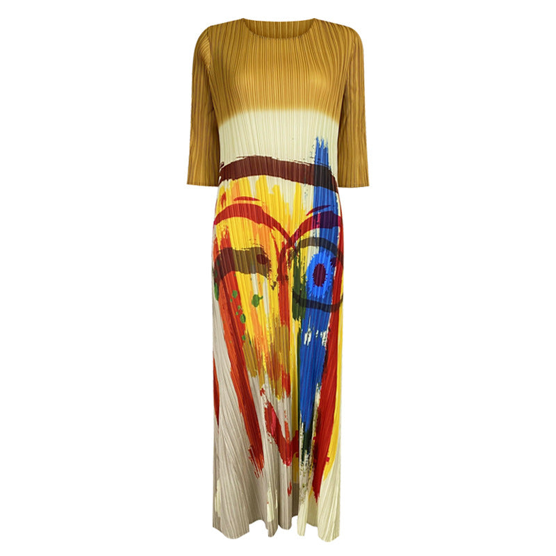 Fashion niche oil painting dress women's spring thin temperament long dress new high-end printed skirt