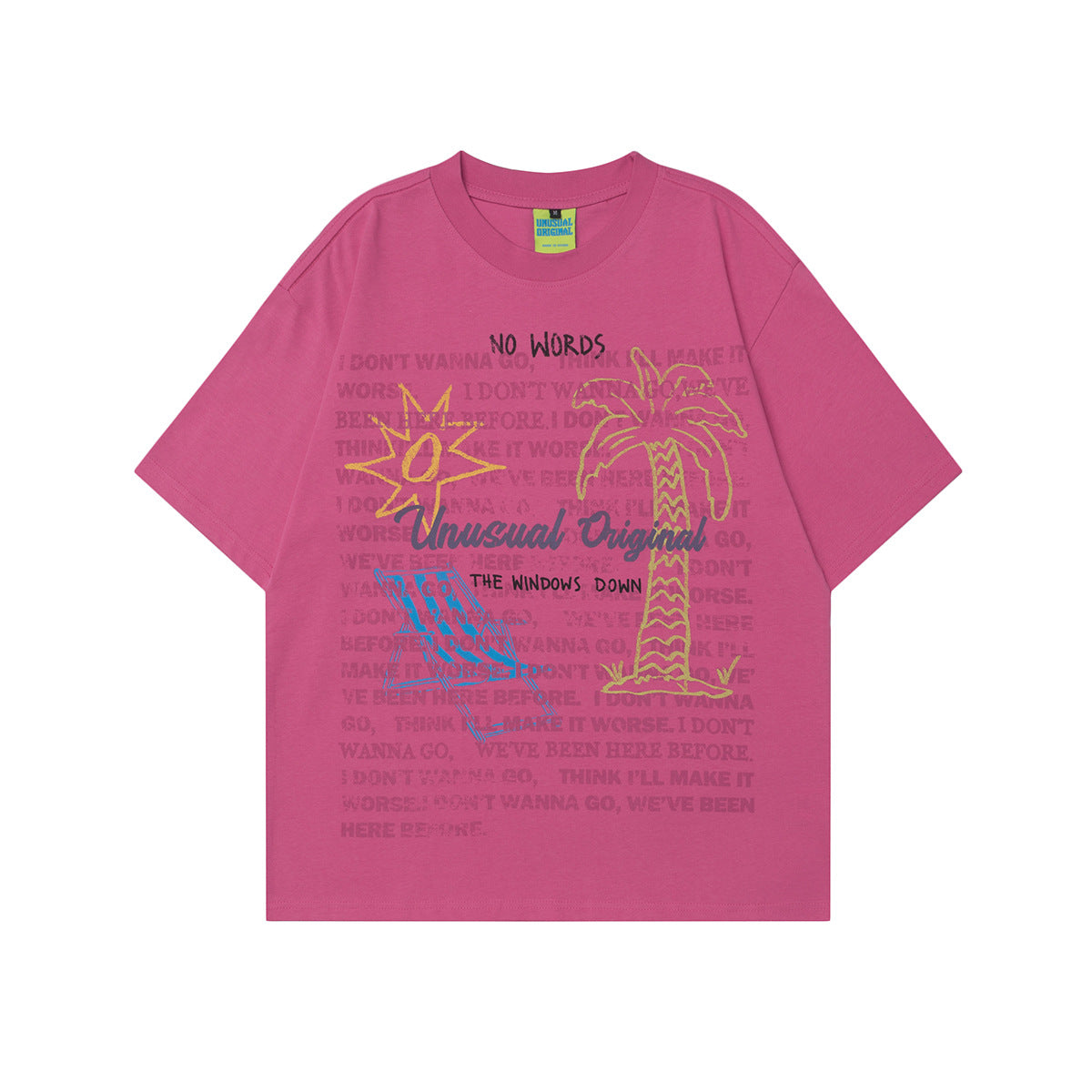 T1089 2025n Street 2025 Summer Hand-drawn Comic High Sense Design Men's Loose Crew Neck Short Sleeve T-Shirt