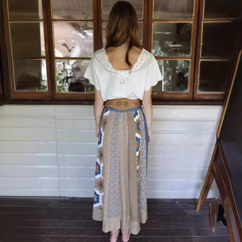 2025 niche 24 years summer new square collar exquisite hollow positioning embroidery loose bat sleeve waist shirt women