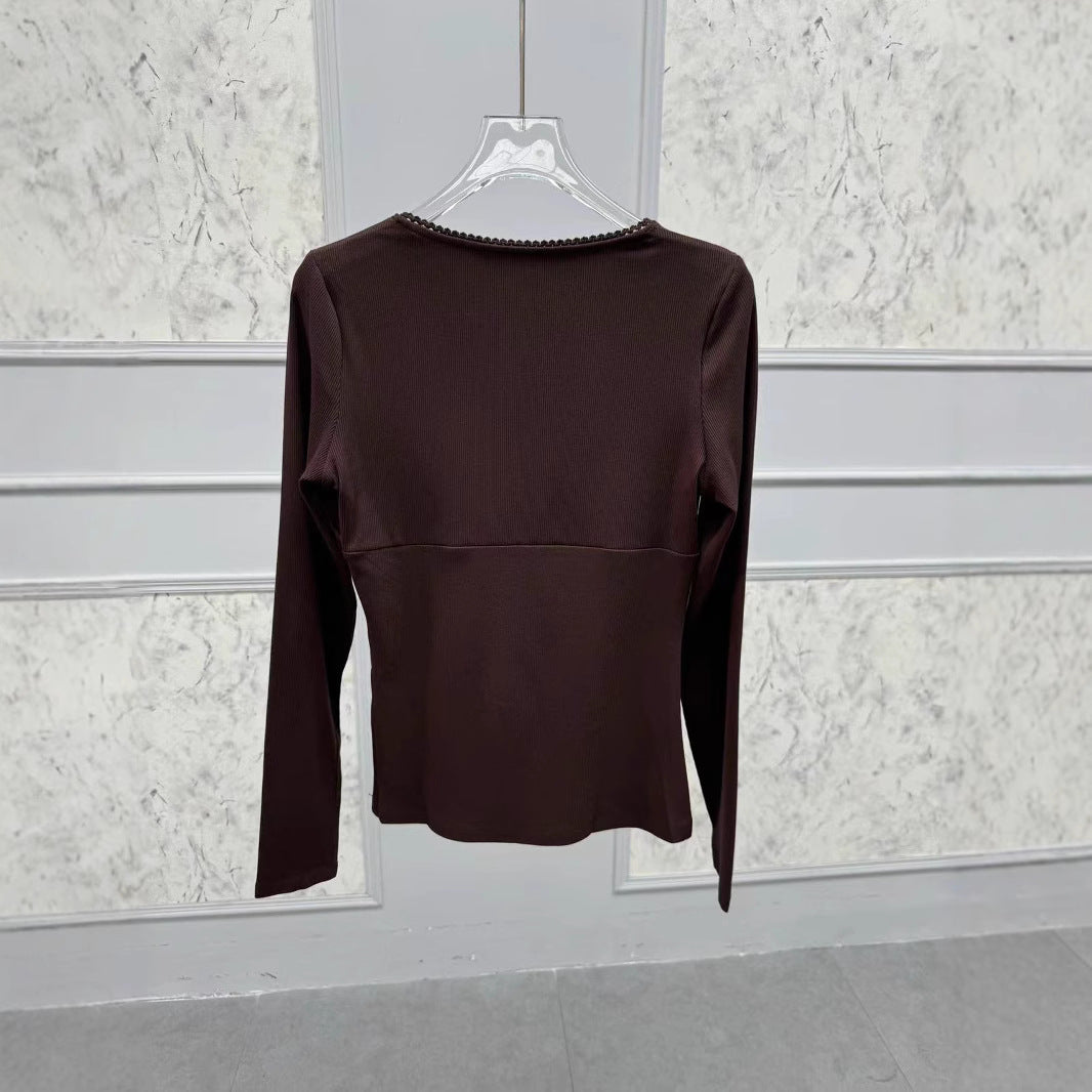 2025 knitted sweater women's RO24 autumn and winter new sexy V-neck bow slim-fitting long-sleeved knitted sweater bottoming shirt