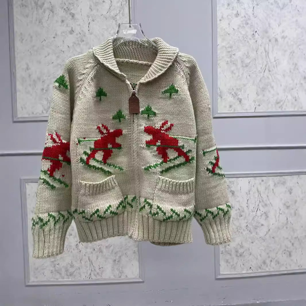2025 Fever~ 24 years old autumn and winter new lazy wind lapel jacquard jacket casual versatile knitted cardigan jacket women