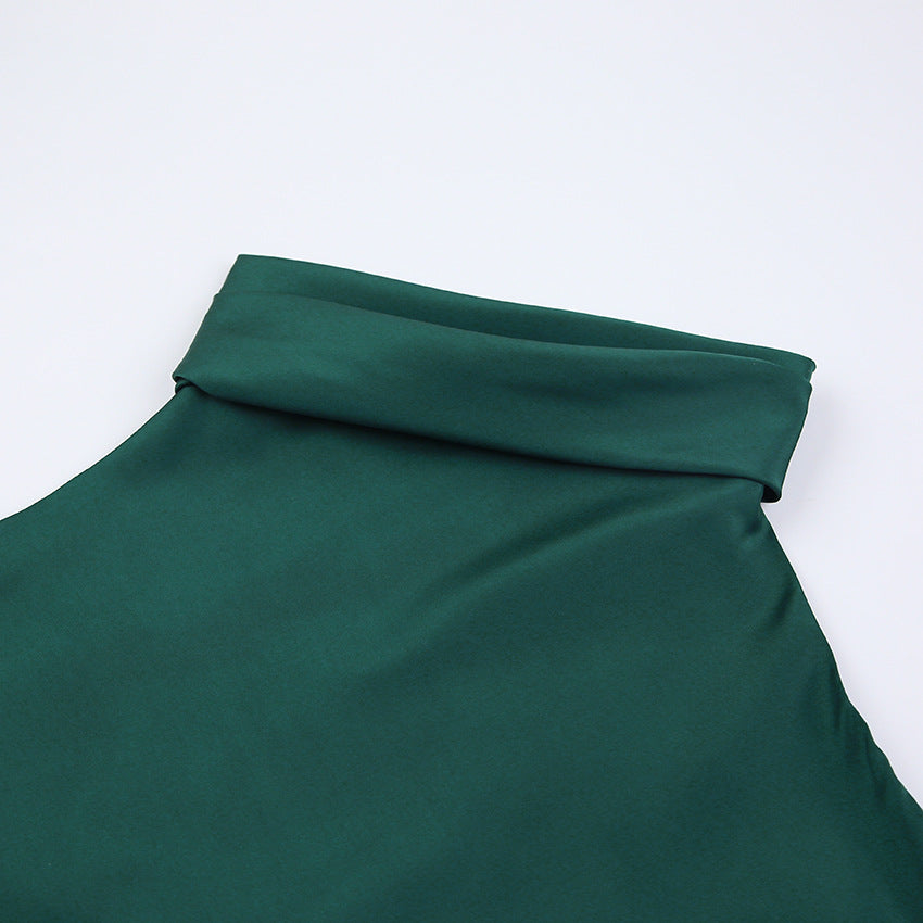 2025 summer neck skirt satin sexy slim sleeveless temperament fashion hip dress women's clothing