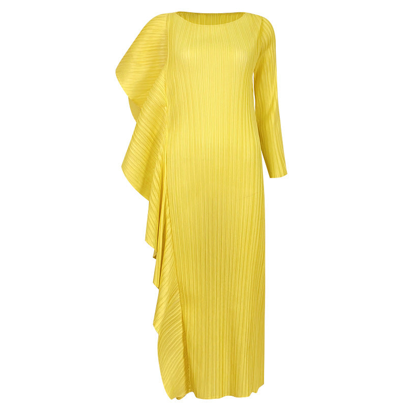 spring women's new temperament high-end niche dress women's design asymmetrical solid color splicing skirt