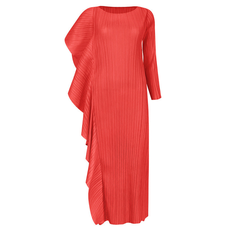 spring women's new temperament high-end niche dress women's design asymmetrical solid color splicing skirt