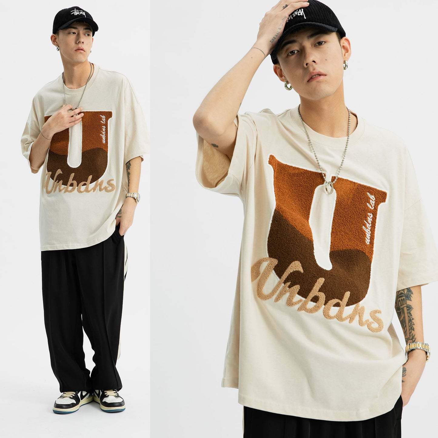 ST142 2025n Street 2025 Summer Towel Embroidery Design Men's Loose Premium Neutral Short Sleeve T-Shirt