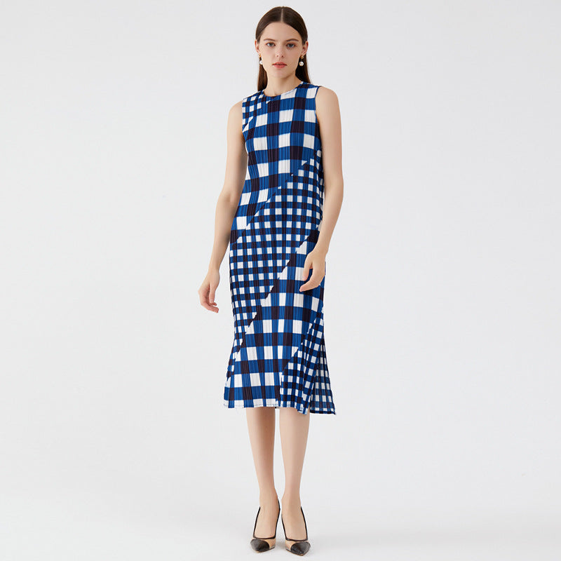 Miyake plaid dress women's summer spring dress women's new fashion temperament thin a-word dress