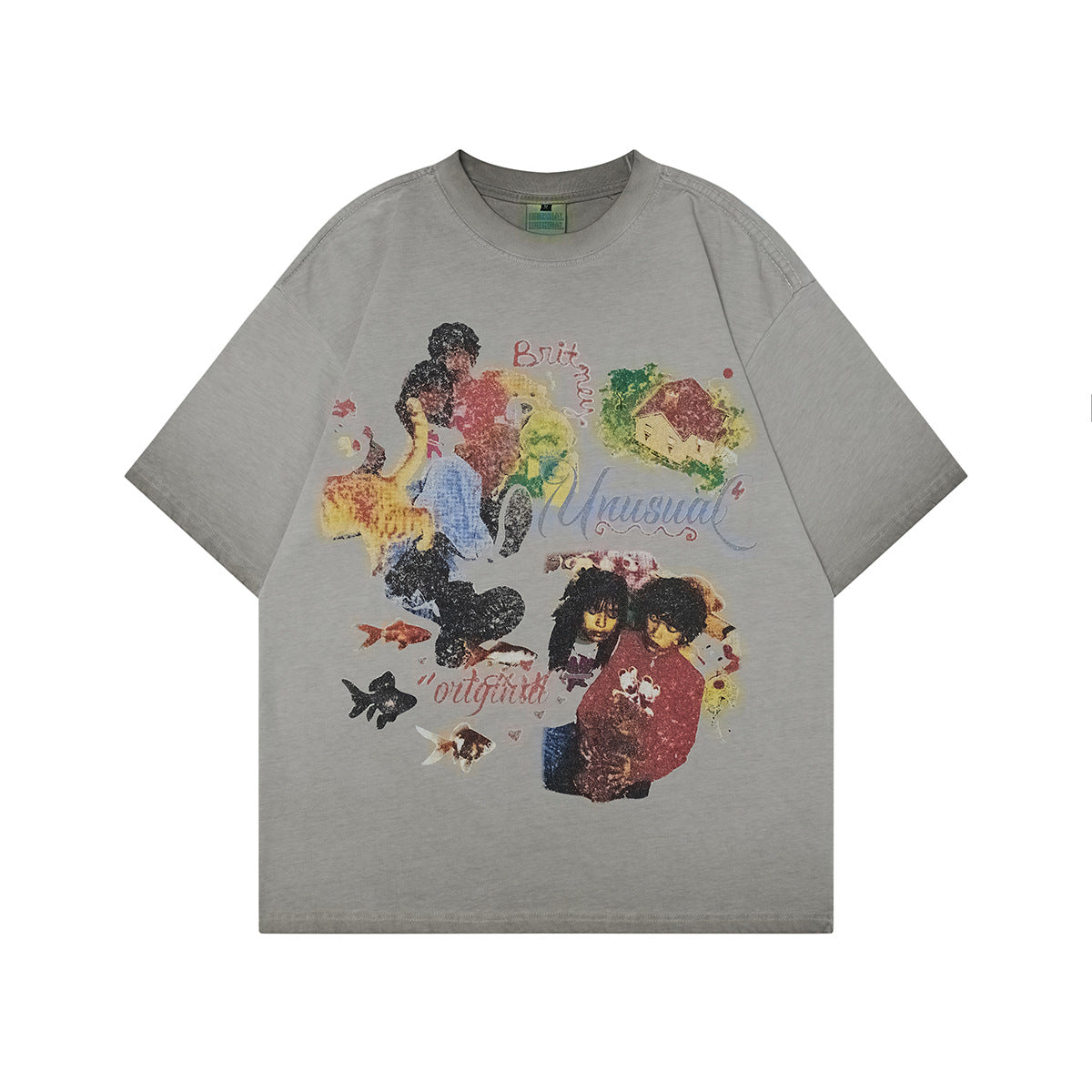 T1080 2025n Street Tide 2025 Summer Vintage Couple Washing Craft Plain Character Design Men's Loose Short Sleeve T-Shirt
