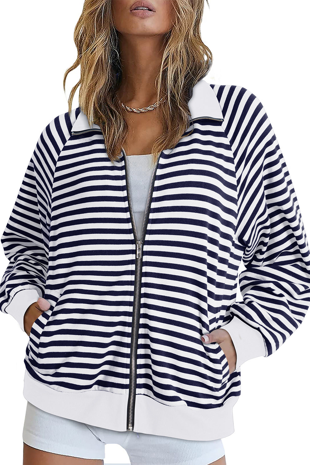 2025 autumn and winter Popular, , New women's clothing new casual shirt striped lapel contrasting cardigan top women
