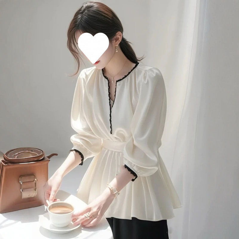 2025 new spring unique super good-looking temperament top high-end sense small fragrance versatile white satin shirt women