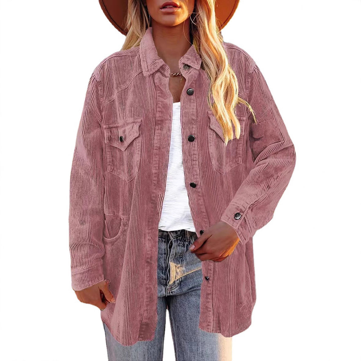 2025 Popular, , autumn and winter new thickened shirt corduroy lapel button loose casual coat women