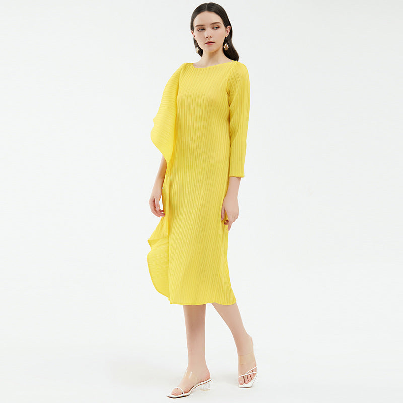 spring women's new temperament high-end niche dress women's design asymmetrical solid color splicing skirt