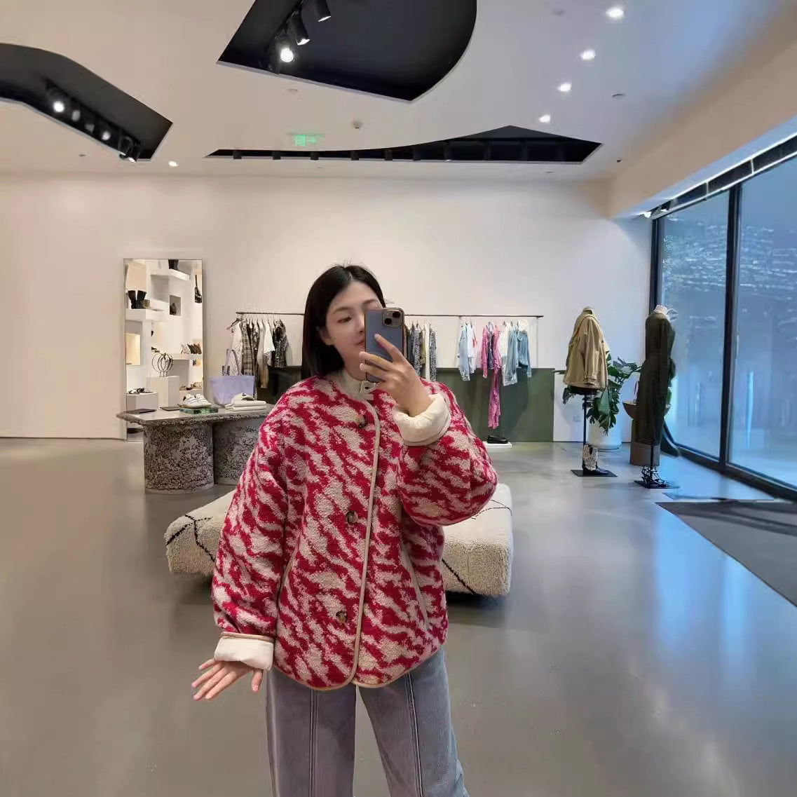 2025 IS24 early autumn new zebra pattern jacket double-sided fleece round neck wool blend cotton jacket