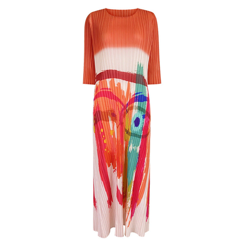 Fashion niche oil painting dress women's spring thin temperament long dress new high-end printed skirt