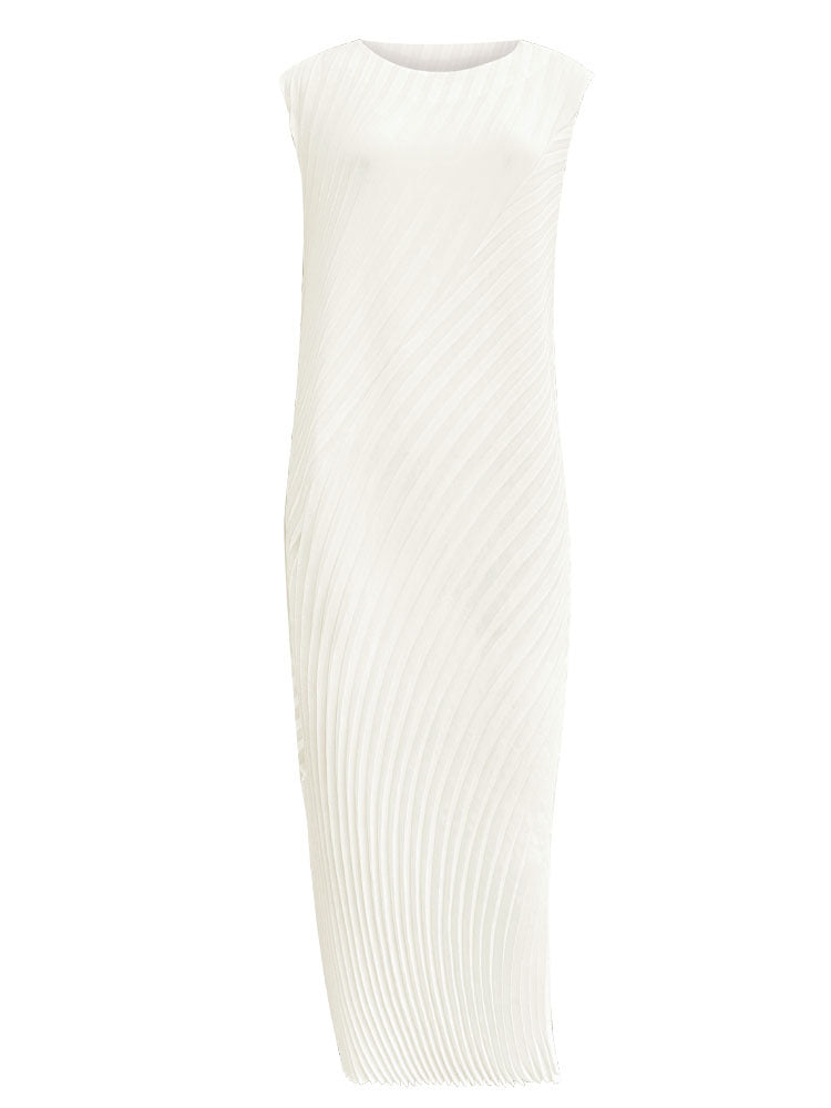 Irregular dress women's spring and summer new temperament slim fit sleeveless pleated dress