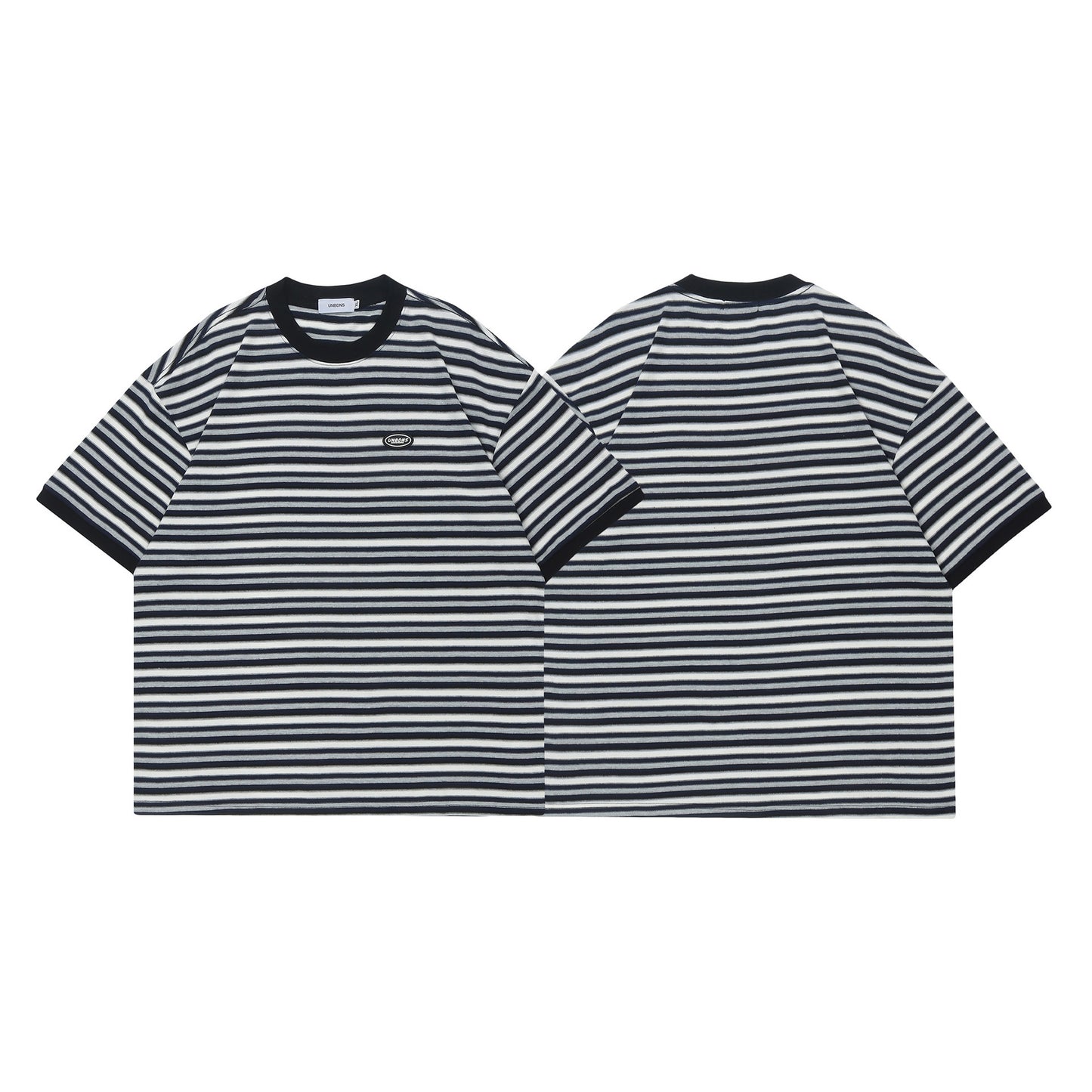 ST267 2025n Street 2025 Summer Striped Badge Design Men's Loose Premium Sense Neutral Short Sleeve T-Shirt