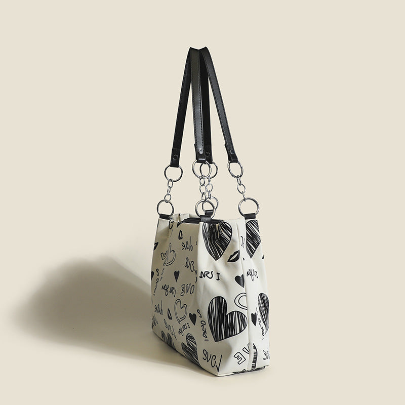 2025 Fashion women's bag printed bag bucket underarm chain bag, Korean version portable women's bag New new casual tote bag