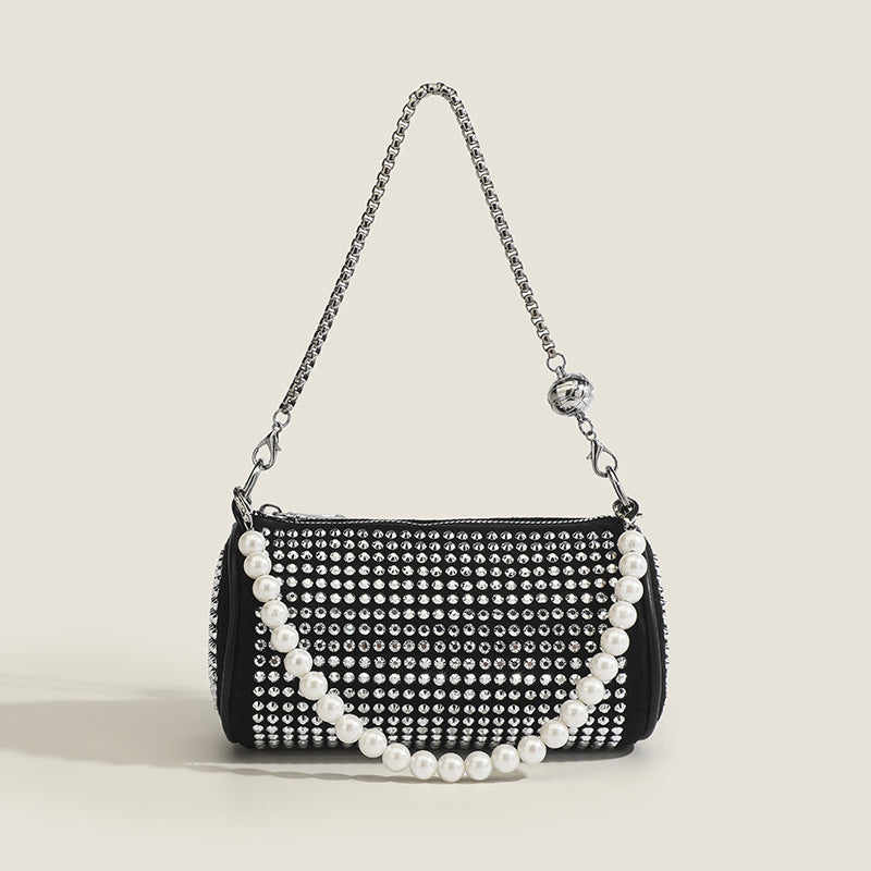 2025 Korean version of the new women's bag niche design shoulder chain bag, women's oblique span pearl willow nail bag