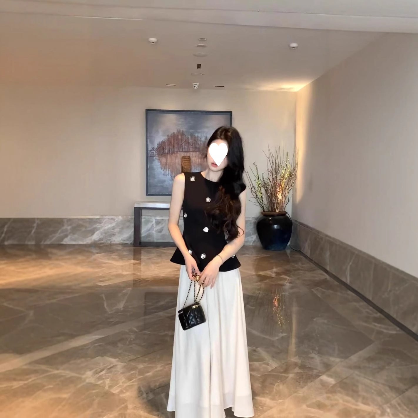 2025 summer new temperament new sleeveless black vest top slim temperament waist skirt suit women's clothing