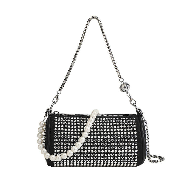 2025 Korean version of the new women's bag niche design shoulder chain bag, women's oblique span pearl willow nail bag