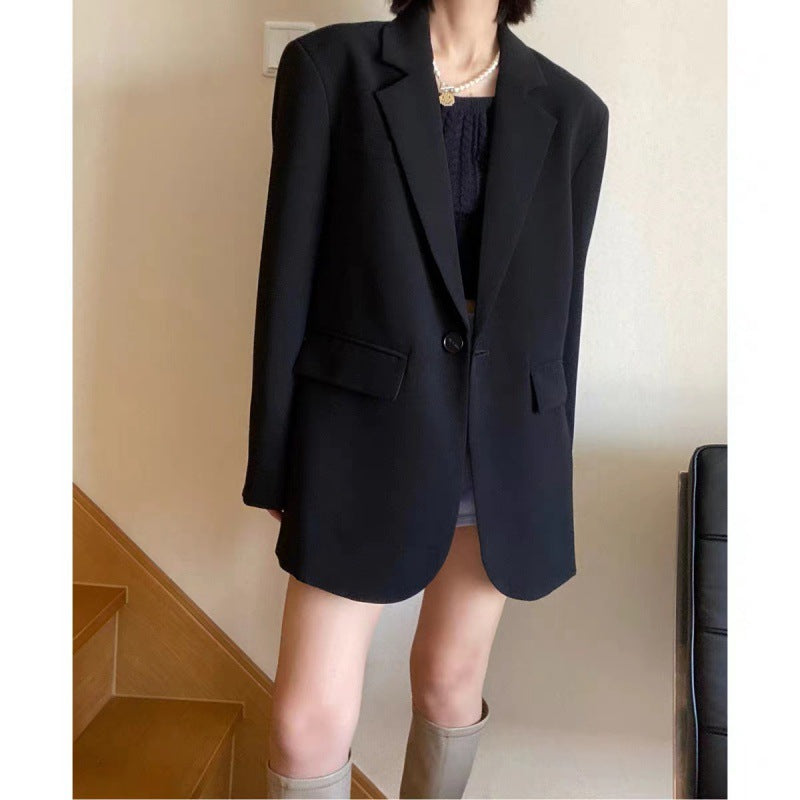 High-end black temperament blazer women's spring and autumn 2025 new small casual loose Korean suit