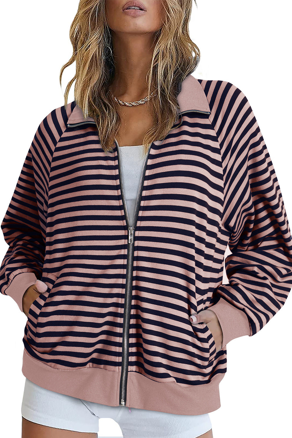 2025 autumn and winter Popular, , New women's clothing new casual shirt striped lapel contrasting cardigan top women