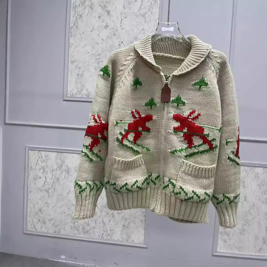 2025 Fever~ 24 years old autumn and winter new lazy wind lapel jacquard jacket casual versatile knitted cardigan jacket women
