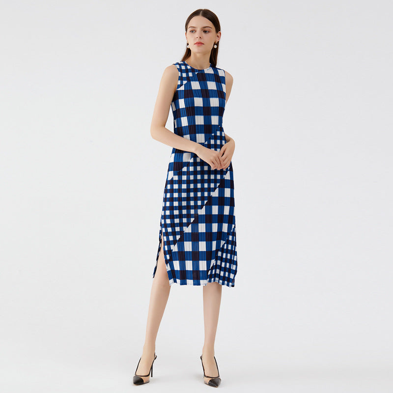 Miyake plaid dress women's summer spring dress women's new fashion temperament thin a-word dress