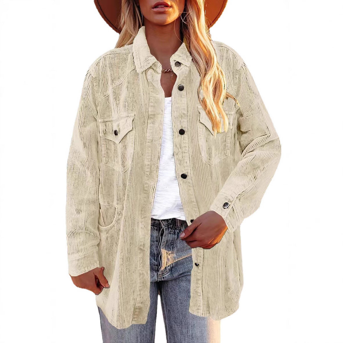 2025 Popular, , autumn and winter new thickened shirt corduroy lapel button loose casual coat women
