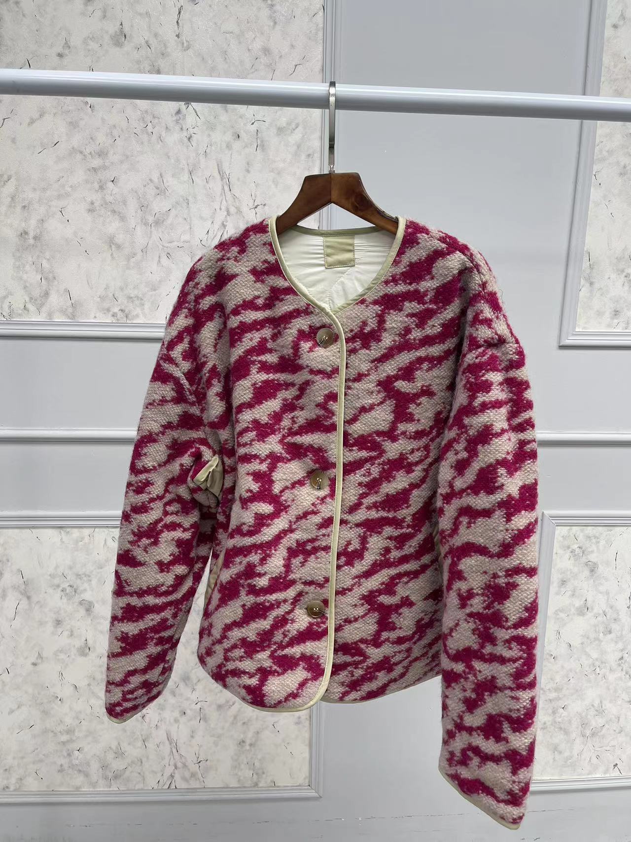2025 IS24 early autumn new zebra pattern jacket double-sided fleece round neck wool blend cotton jacket