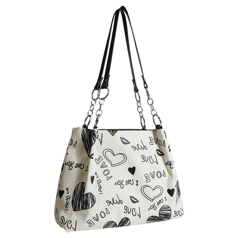 2025 Fashion women's bag printed bag bucket underarm chain bag, Korean version portable women's bag New new casual tote bag