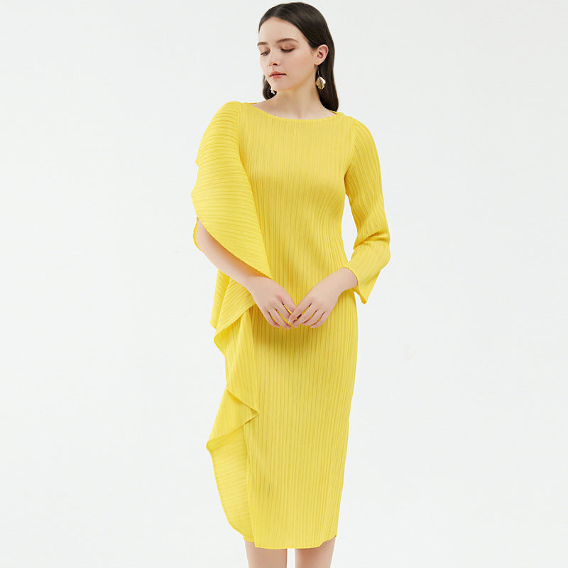 spring women's new temperament high-end niche dress women's design asymmetrical solid color splicing skirt