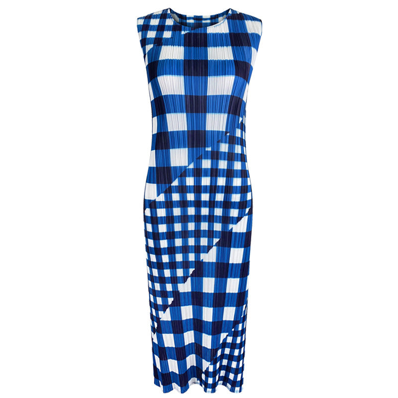 Miyake plaid dress women's summer spring dress women's new fashion temperament thin a-word dress