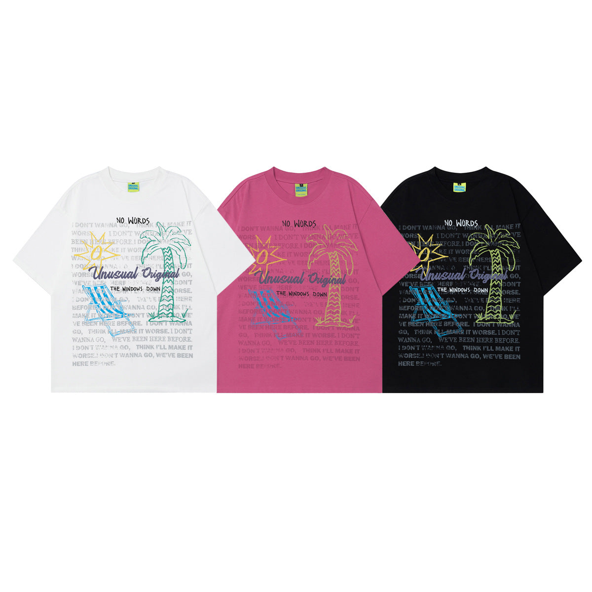 T1089 2025n Street 2025 Summer Hand-drawn Comic High Sense Design Men's Loose Crew Neck Short Sleeve T-Shirt