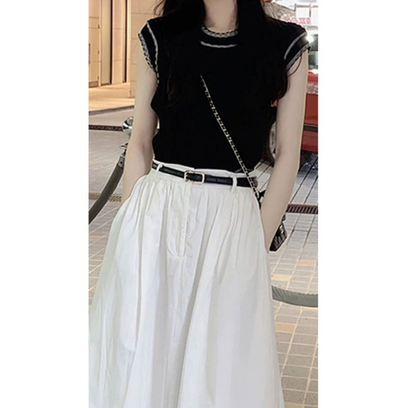 Summer wear with a complete set of thin tea wear and salt light and familiar Internet celebrities fried street age reduction two-piece suit skirt children