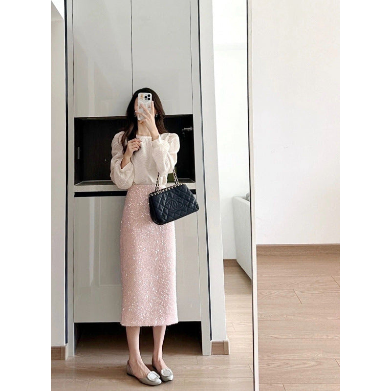 Age reduction beautiful Popular style suit skirt heavy industry embroidery beads spring dress women's 2025 new skirt two-piece set