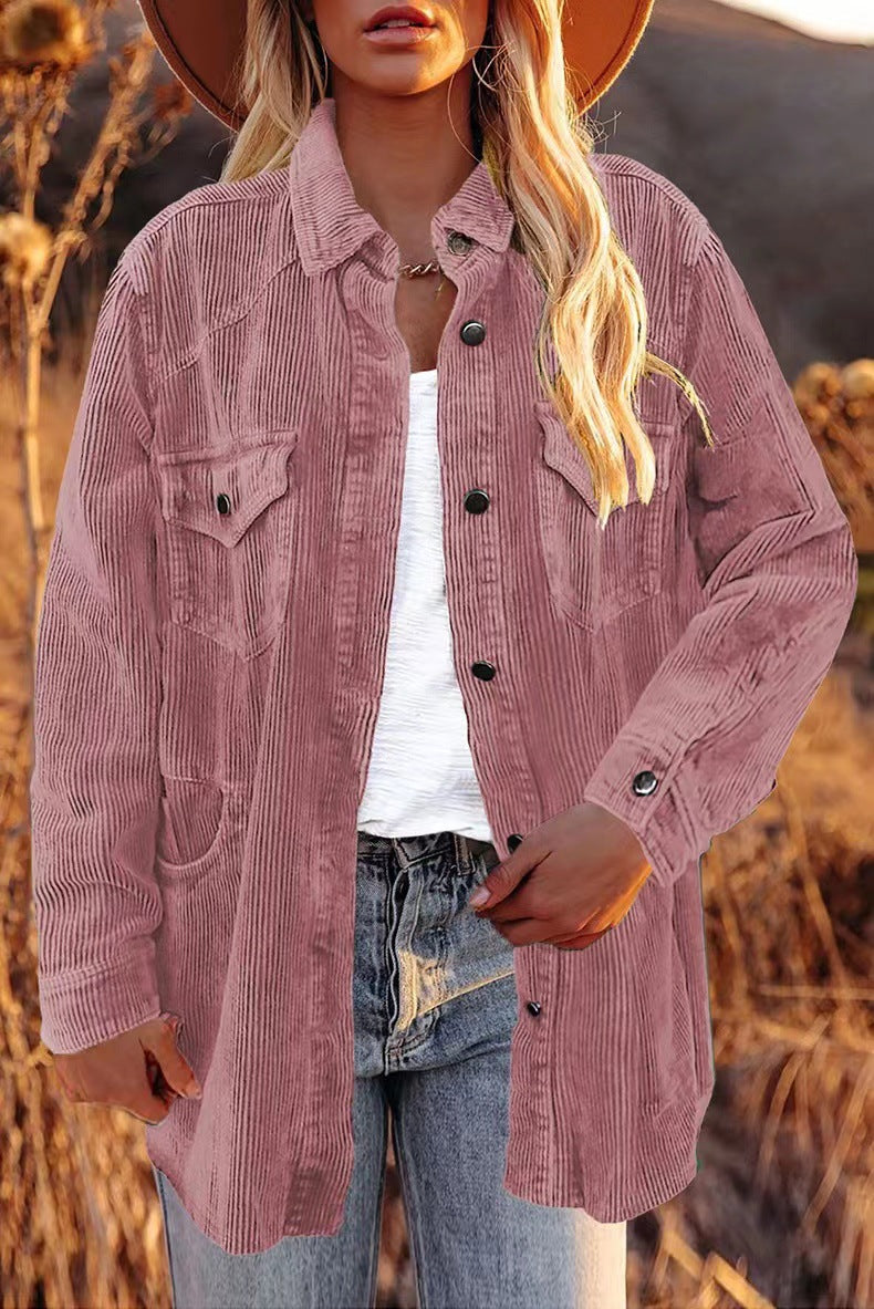 2025 Popular, , autumn and winter new thickened shirt corduroy lapel button loose casual coat women
