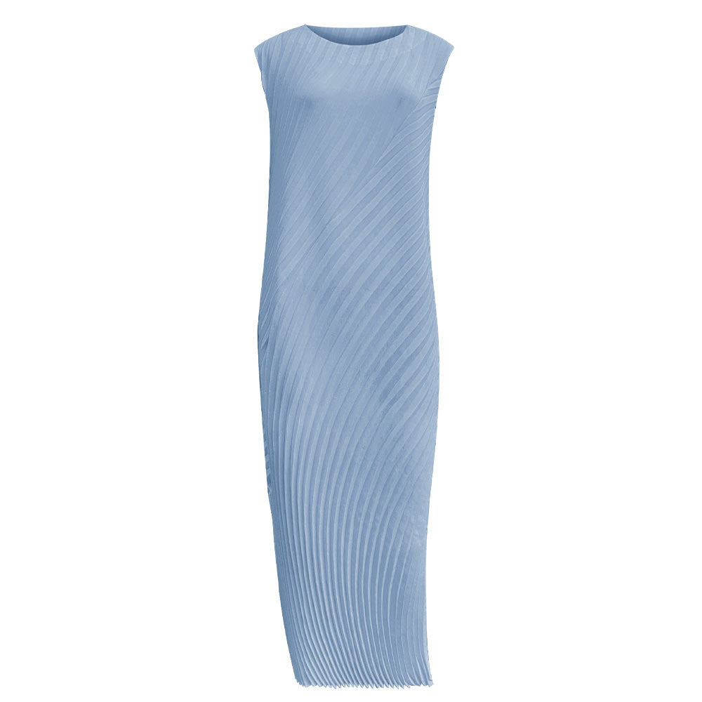 Irregular dress women's spring and summer new temperament slim fit sleeveless pleated dress