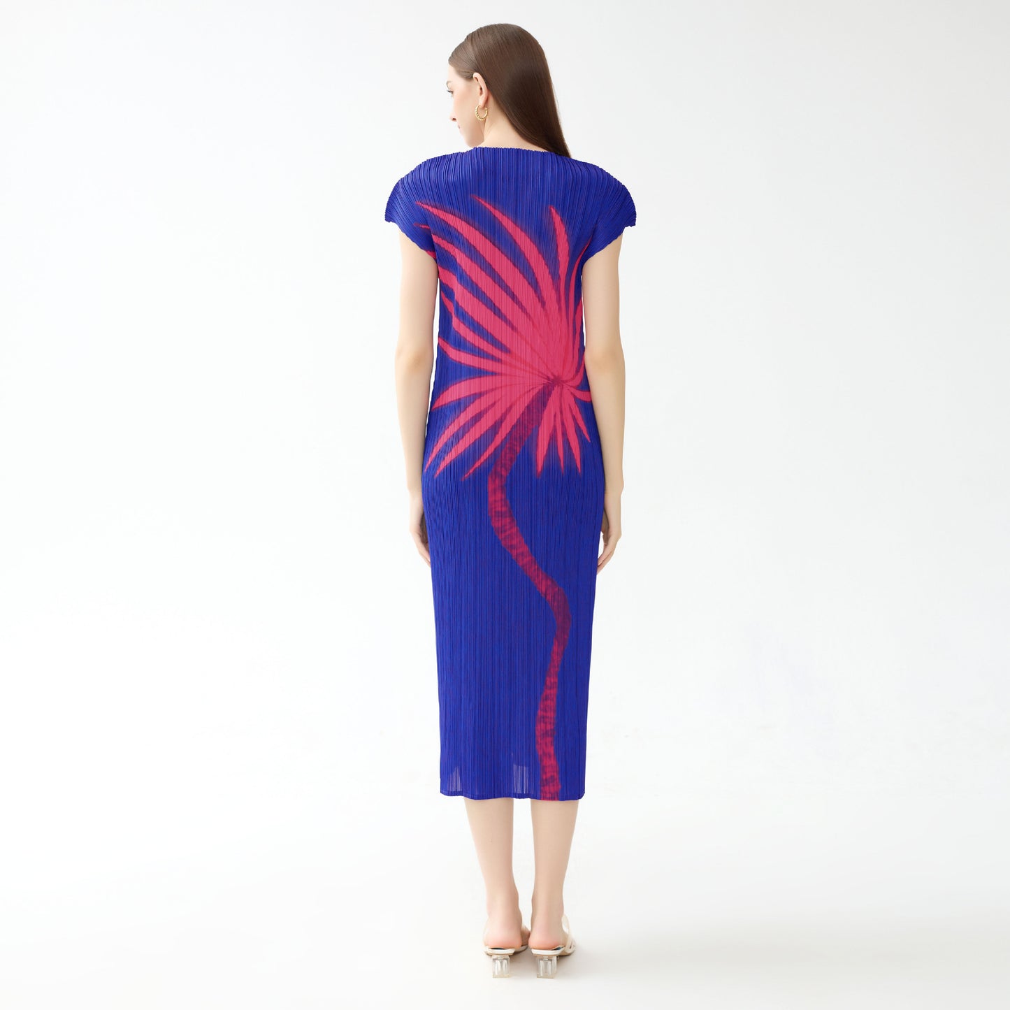 Summer women's skirt high-end fashion New casual style large-size dress pleated print crew neck a-shaped skirt