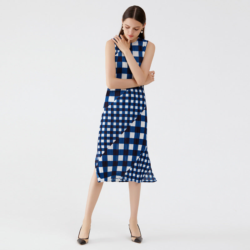 Miyake plaid dress women's summer spring dress women's new fashion temperament thin a-word dress