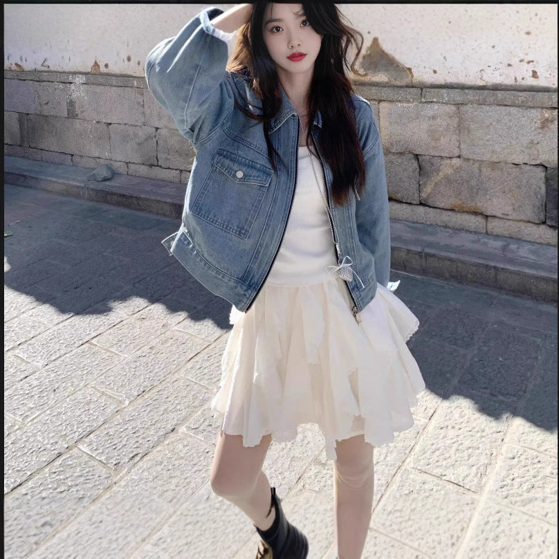 Early spring and autumn small short denim jacket women's 2025 new fashion Hong Kong style small fragrant style jacket top