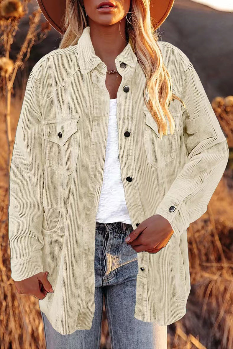 2025 Popular, , autumn and winter new thickened shirt corduroy lapel button loose casual coat women