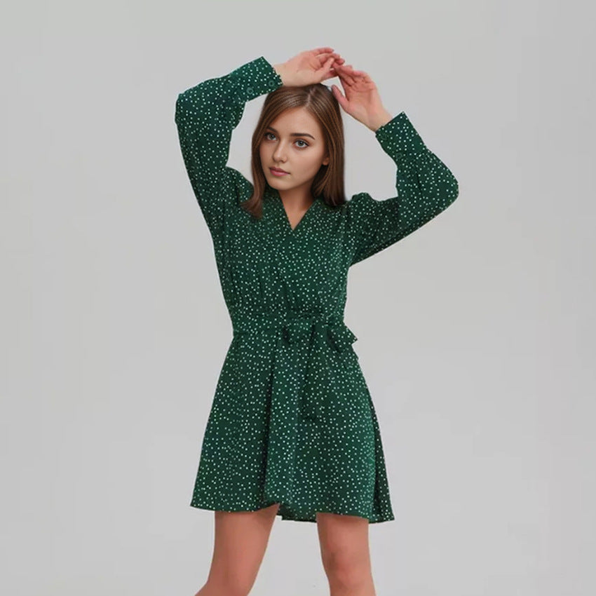 2025 Spring retro fashion polka dot V-neck bubble sleeve dress New casual wildberries sexy short dress women