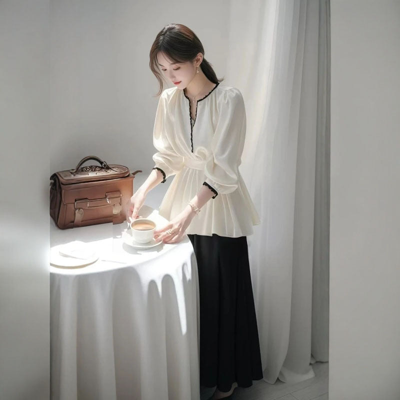 2025 new spring unique super good-looking temperament top high-end sense small fragrance versatile white satin shirt women