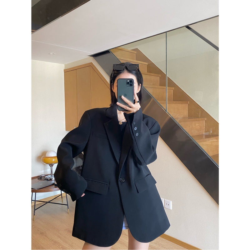 High-end black temperament blazer women's spring and autumn 2025 new small casual loose Korean suit