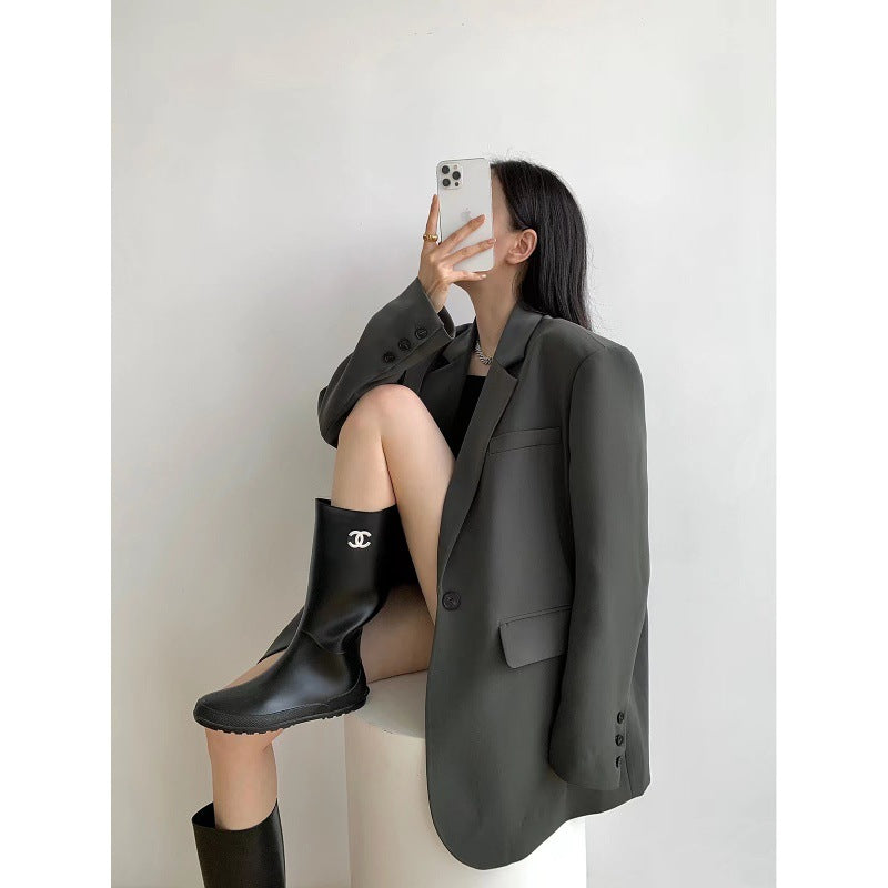 High-end black temperament blazer women's spring and autumn 2025 new small casual loose Korean suit